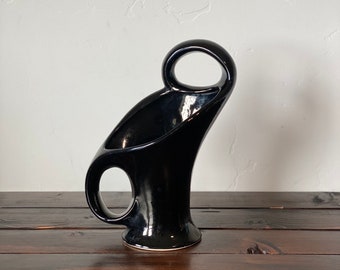 Modernist Black Vase, Mid Century San Carlos California 218 Black Vase, Mid Century Modern Glossy Black Vase by San Carlos Made in USA