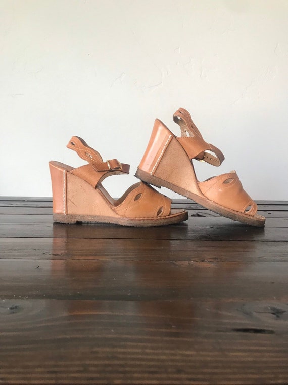 70's Leather Wedge Sandals, Vintage Leather Wedges