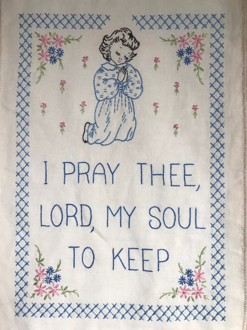 Vintage Needlepoint Nursery Wall Hanging Vintage I Pray Thee Etsy