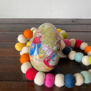 Vintage 80&#39;s Tin Easter Egg, Vintage Lynn Bywaters Artwork Metal Easter Egg Decoration c1986