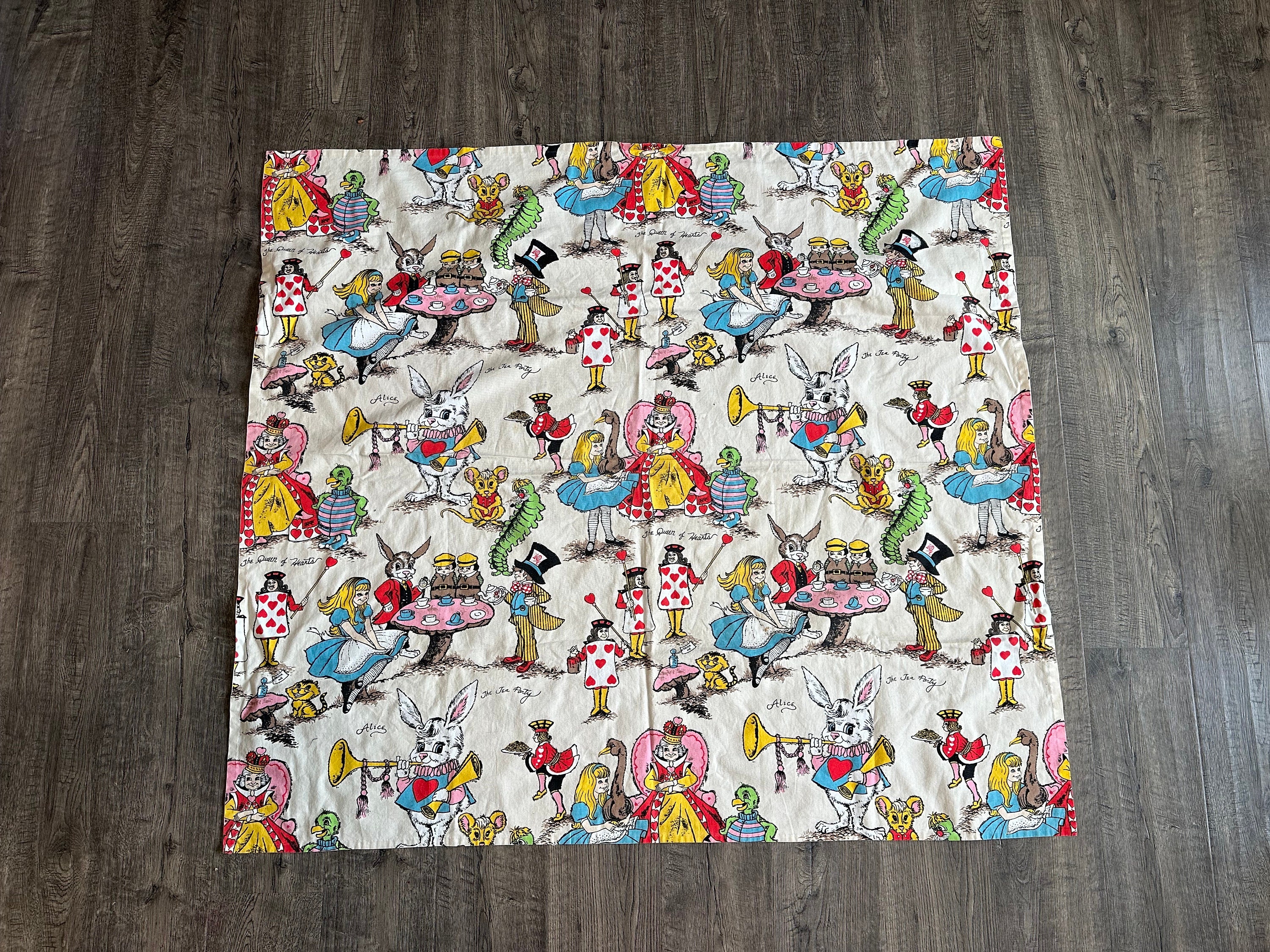 Vintage Alice in Wonderland Fabric or Tablecloth Vintage Alice in Wonderland Mad Hatter Tea Party