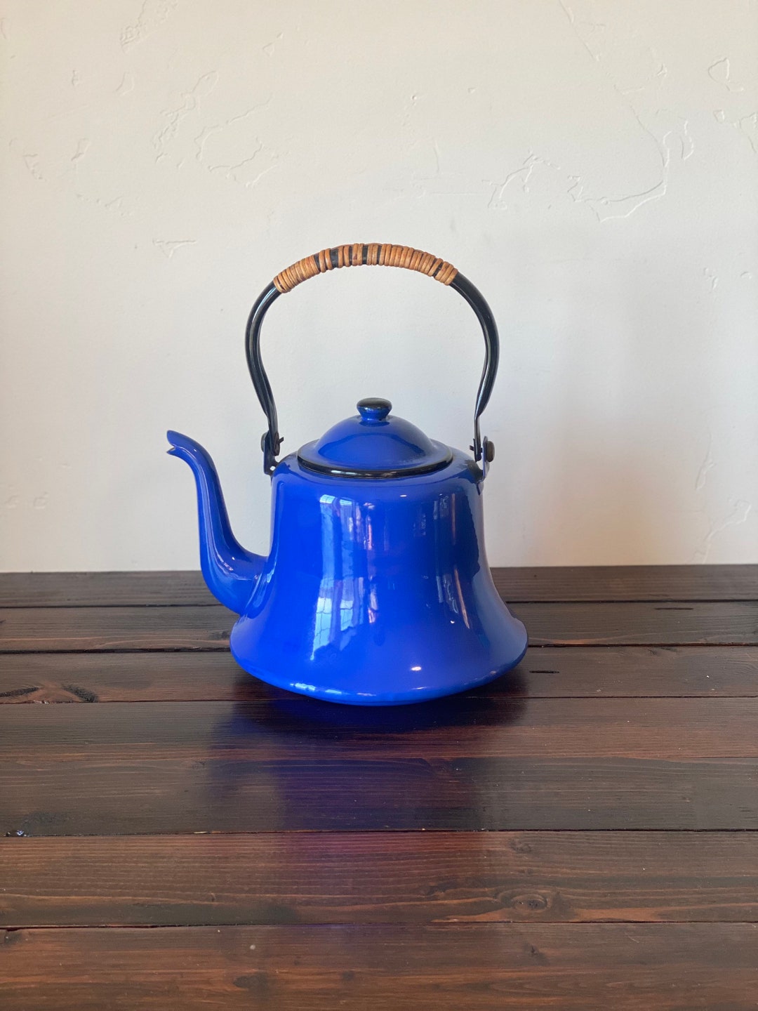 Mid Century Modern Blue Enamel Tea Pot, Modern Vintage Blue Enamel OTO Japan Tea or Coffee