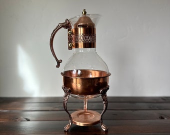 Vintage Glass and Copper Carafe on Heating Stand