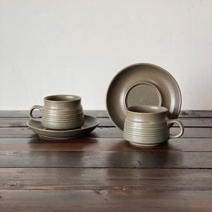 Vintage Denby-Langley Sherwood Flat Cups and Saucers, Vintage Denby Langley Sherwood Cups and Saucers Multiple Sets Available
