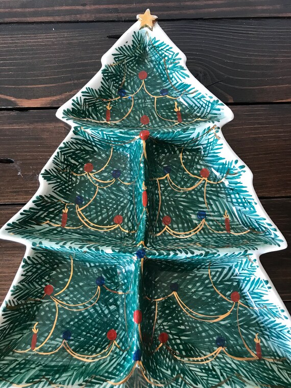 Mid Century Italian Christmas Tree Divided Plate Vintage Etsy