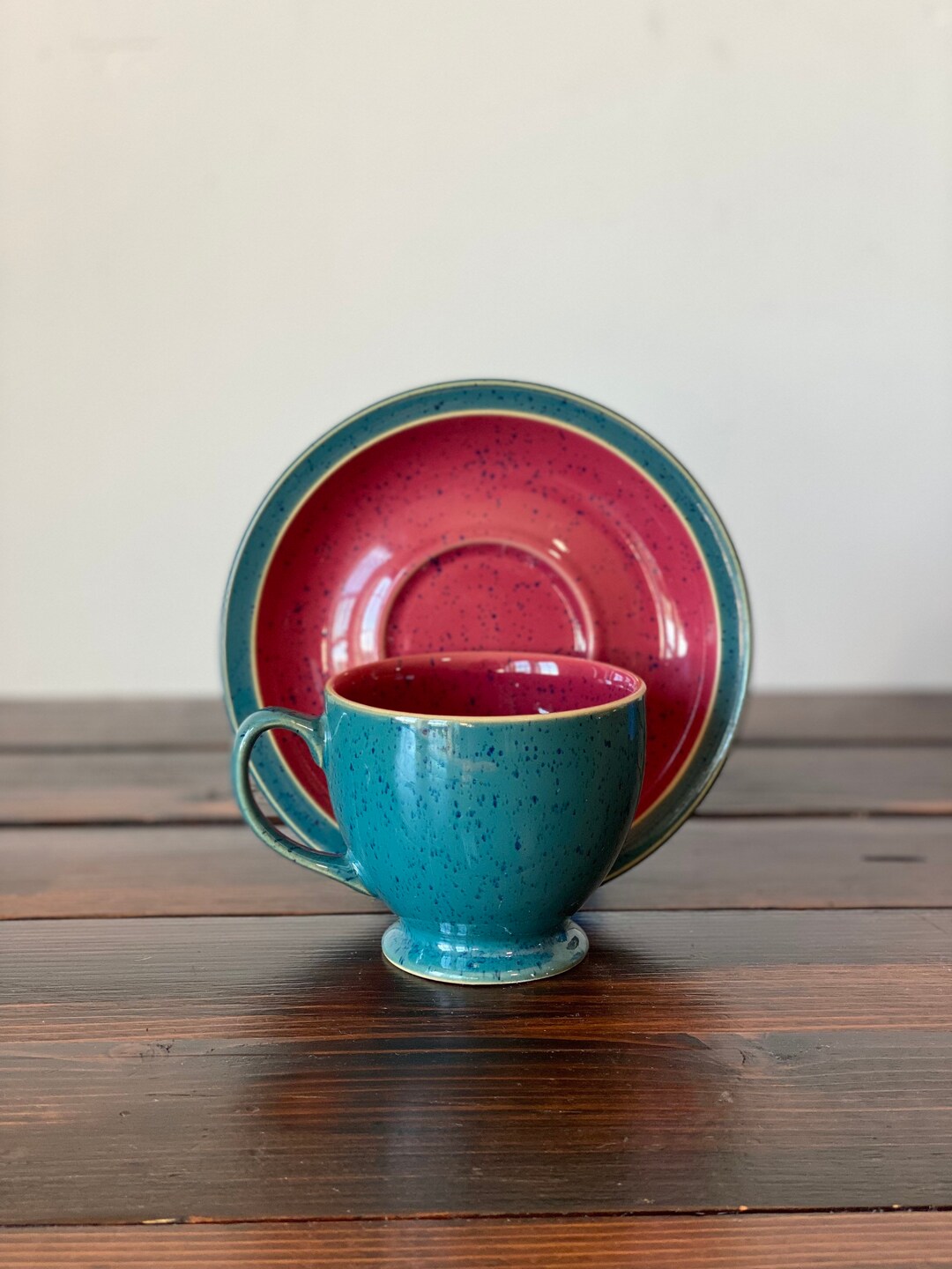 Vintage Denby Langley Harlequin Footed Cup and Saucer: Red & Green - Etsy