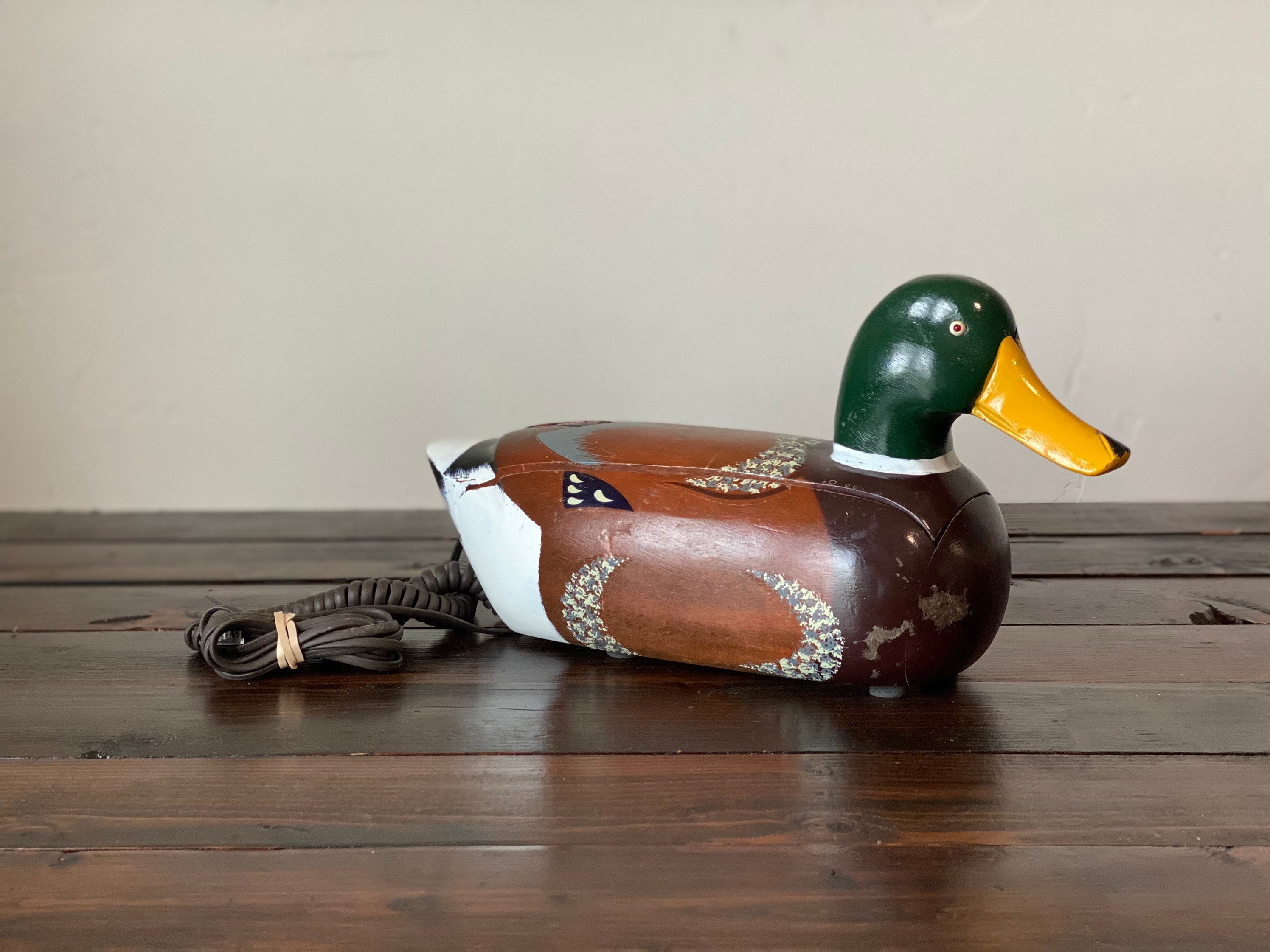 Vintage Wooden Duck Phone, Vintage Telemania Hand Painted Wooden
