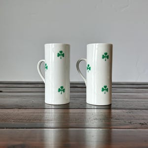 Vintage LaGardo Tackett Shamrock Mugs – Set of 2 | Signed Porcelain Irish Coffee Cups | Postmodern Designer Drinkware