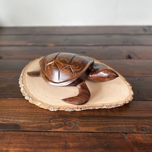 Vintage Ironwood Turtle Figurine, Large Vintage Modern Carved Wooden Sea Turtle