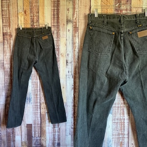 90&#39;s Vintage High Waist Black-Gray Western Jeans, Vintage Wrangler High Waist Western Rodeo Jeans Size 33 x 33