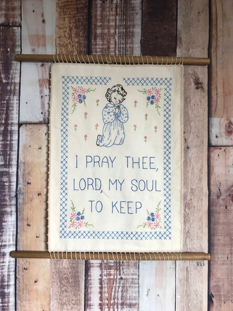 Vintage Needlepoint Nursery Wall Hanging Vintage I Pray Thee Etsy