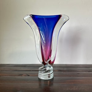 Mid Century Murano Glass Vase, Stunning Large Murano Sommerso Vase With Original Foil Sticker