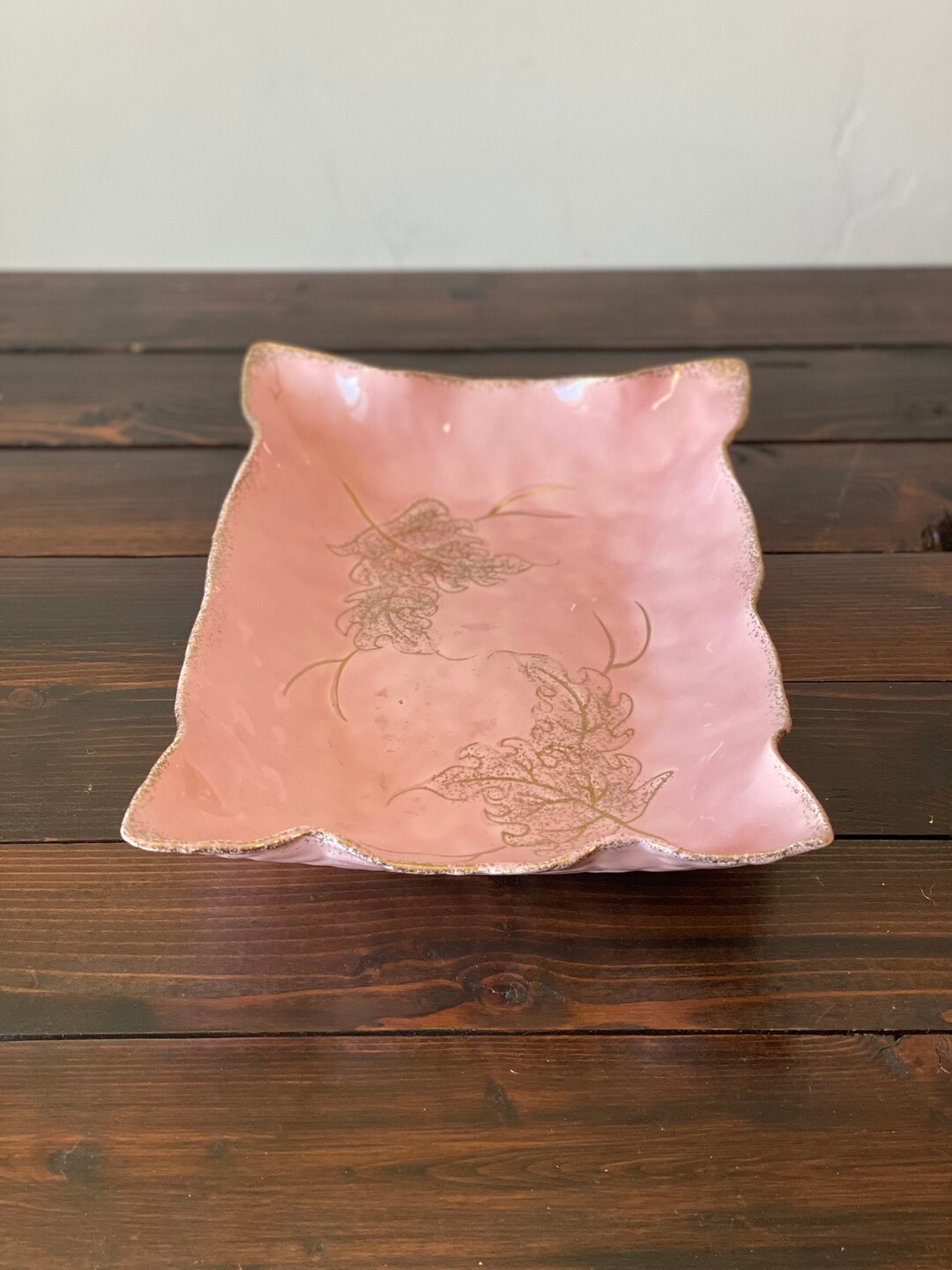 Vintage California Original Pink and Gold Leaf Serving Dish Etsy