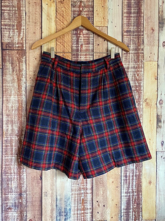 Vintage Plaid Wool Shorts, Vintage High Waist Pla… - image 3