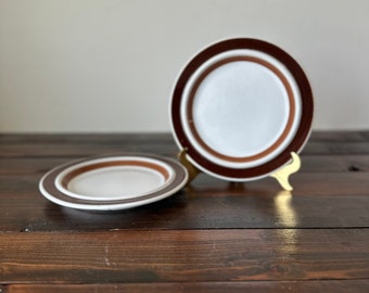 Set of 2 Mid Century Arabia Finland Rosmarin Salad Plates Signed Ulla Procope, Vintage Arabia Finland Rosmarin Brown Plates Set of 2