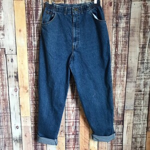 Vintage Chic Denim Jeans, Retro Elastic Waist Denim Jeans by Chic Size 28 x 28