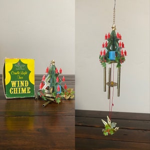 Mid Century Candle Light Tree Wind Chime, Vintage Christmas Tree Windchime, c1974 Christmas Tree Windchime Holiday Decor