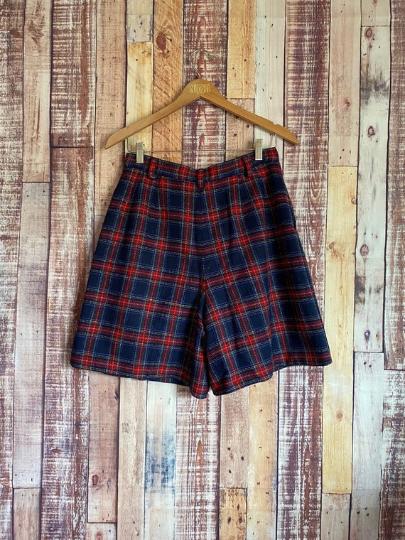 Vintage Plaid Wool Shorts, Vintage High Waist Pla… - image 2