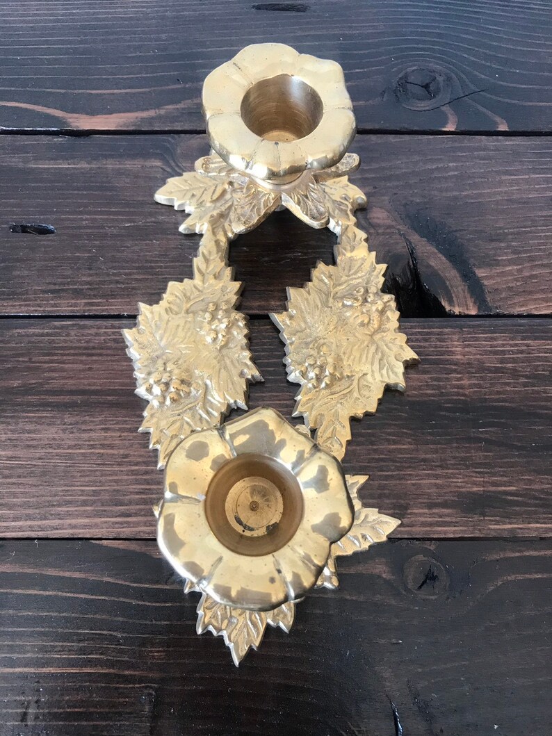 Vintage Brass Grape Leaf Taper Candleholders - Hollywood Regency Set image 4