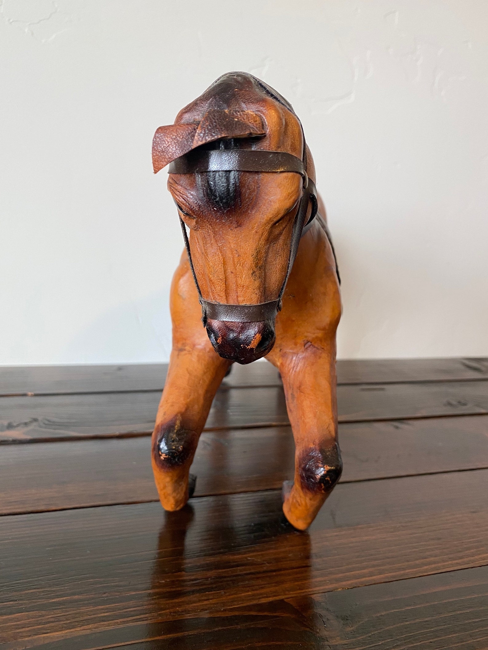 Vintage Leather Horse Figurine Large Vintage Carmel Brown Etsy