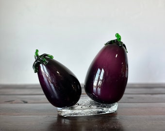 Vintage Mikasa Glass Egglplant, 90's Mikasa Blown Glass Purple Eggplants