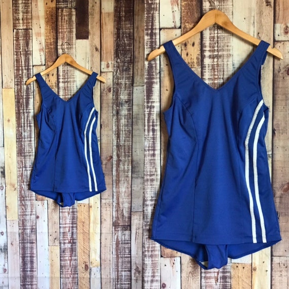 1960's One Piece Swimsuit, Vintage Royal Blue and… - image 1