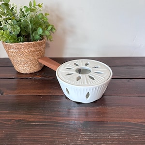Vintage Gerold Porzellan Bavaria Teapot Warmer, Mid Mod Ceramic and Teak Tea Pot Warmer