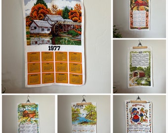 Vintage 1970&#39;s Calendar Tea Towels, Vintage Calendar Tea Towels Many Years Available