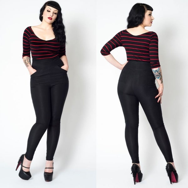 Pantalones Jenny negros de Putré-Fashion, pantalones pinup elásticos rockabilly rockabilly retro