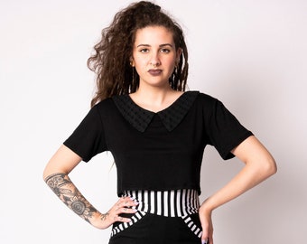 Black Pugsley crop top by Putré-Fashion, goth top with peter pan collar