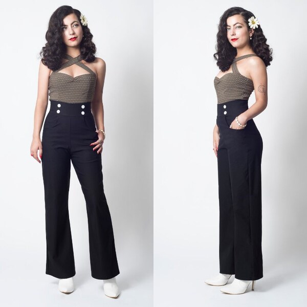 Pantalón negro Sweet Escape de Putré-Fashion, pantalón estilo vintage de cintura alta con piernas anchas