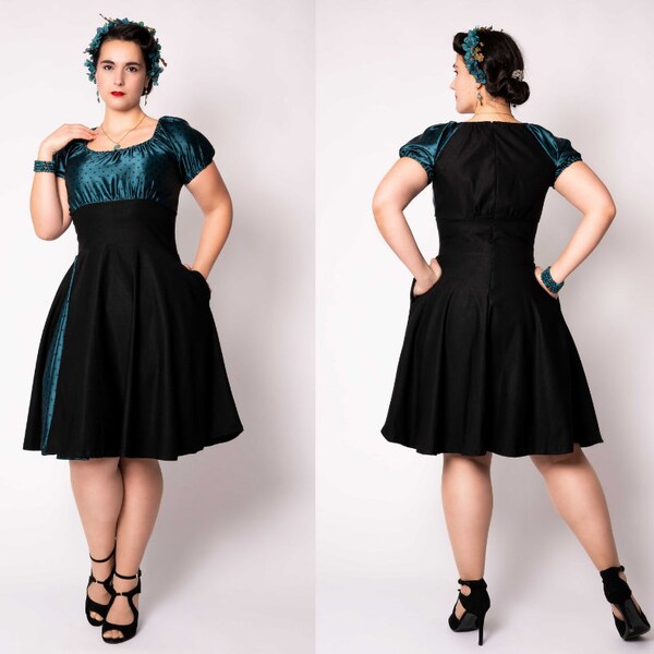 Robe Romie noir/sarcelle par Putré-Fashion, *Seulement 4TG disponible