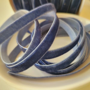Denim Blue 3/8 inch Single Face Velvet Ribbon
