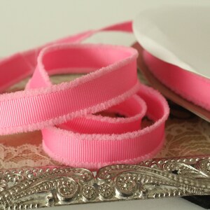 Hot Pink Grosgrain Ribbon with Frayed Edge Detail 5/8 inch
