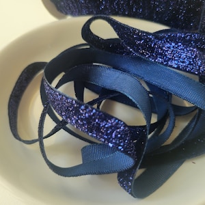 3/8 Navy Non-Stretch Metallic Glitter Fabric Ribbon