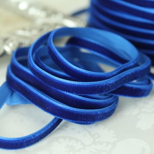 1/4 inch (6mm) Cobalt Blue Skinny Nylon Velvet Ribbon VRPH14-175
