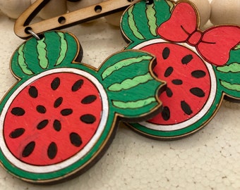 007 Mouse Watermelon Wooden Earrings,  Vacation Earrings,  Wooden Earrings, Gifts for Her