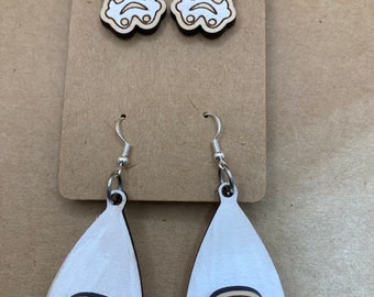 D034 Storm Trooper Wooden Earrings -  Space Wars Earrings - Vacation Jewelry - Dangle Earrings - Stud Earrings