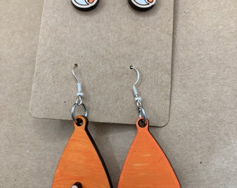 D022 BB8 Wooden Earrings - Space Wars Earrings - Vacation Jewelry - Dangle Earrings - Stud Earrings