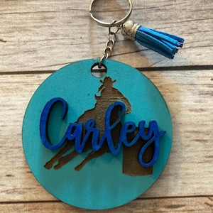 Custom personalized Barrel racer keychain, name keychain, rodeo keychain