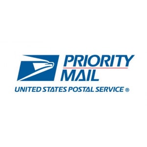 May include: The United States Postal Service logo features a blue and white stylized eagle with the words "PRIORITY MAIL" in blue and red, and "UNITED STATES POSTAL SERVICE" in blue.