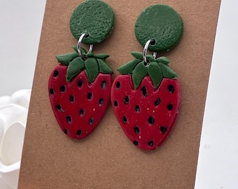Clay Strawberry Dangle Earrings - Summer - Berries Jewelry