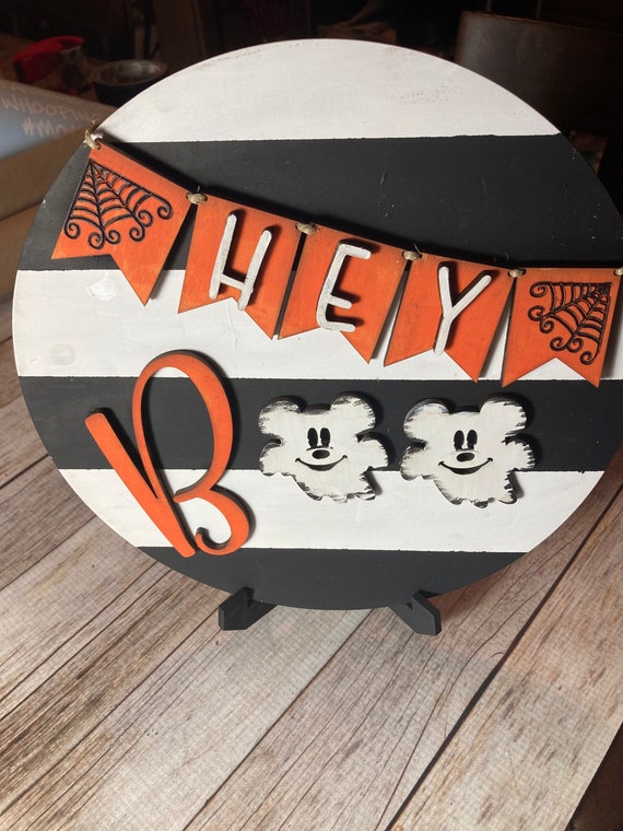 Hey Boo Wooden Sign Disney Halloween Sign Mickey Ghost Sign Etsy