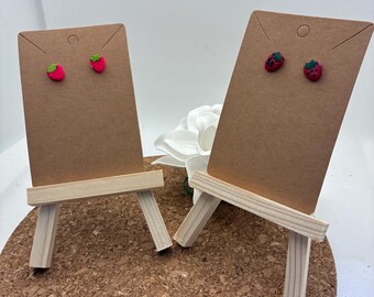Clay stud strawberry earrings - bitty Berries