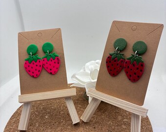 Clay Strawberry Earrings - dangles, bitty studs - summer earrings