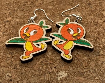 006 Orange Bird Dangle earrings - vacation jewelry