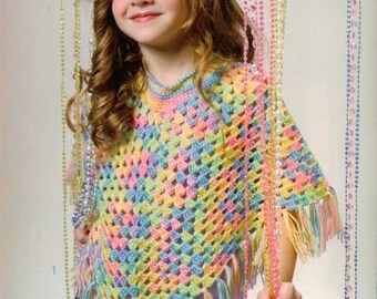5 Designs Sz Crochet Pattern Granny Square Poncho XS-Xl Textured Poncho Poncho Pizazz Designs by Kay Meadors Ribbon Poncho