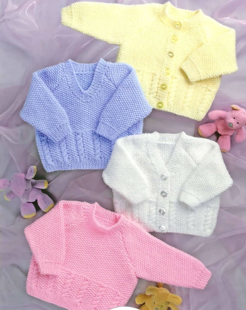 Knit Baby Cardigan and Sweater Vintage Pattern Lace vneck Etsy