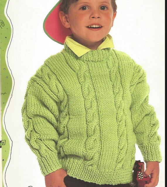 Childs Chunky Cabled Sweater Pullover Vintage Pattern Pdf | Etsy