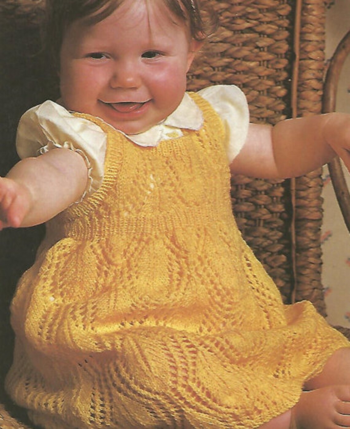 Knit Baby Dress Leaf Pattern Pinafore Vintage Pattern Knitting Etsy